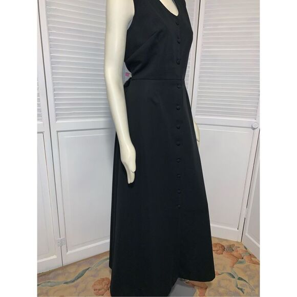 Vintage Black Button Down Sleeveless Maxi Dress 17/18 - Picture 9 of 12